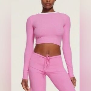 SKIMS Soft Lounge Ringer Long Sleeve Crop Top Shirt Blush Multi Pink Xlarge NWT